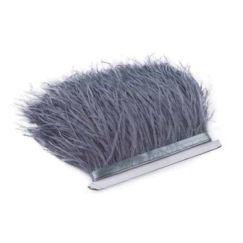 Straußenfeder-Bordüre, 15 cm, natürliche Straußenfedern, Fransenband, Schmuckherstellung, Ohrringherstellung, Hochzeitszubehör, 017, Silbergrau, 5 m von Generisch