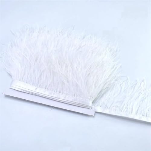Straußenfeder-Bordüre, Hochzeitsdekoration, natürliche Federn, Basteln, Basteln, Nähen, Kleid, Partyzubehör, 8–10 cm, Weiß, 3 m von Generisch