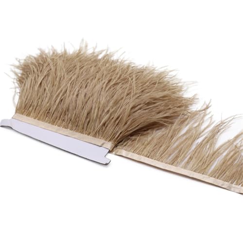 Straußenfeder-Fransenbordüre, Federband, Hochzeitskleid, Nähzubehör, dekoratives Handwerk, Khaki, 10–15 cm Straußenfeder-Fransenbordüre, Federband, Hochzeitskleid, Nähzubehör, dekoratives Handwerk, Khaki, 10–15 cm von Generisch