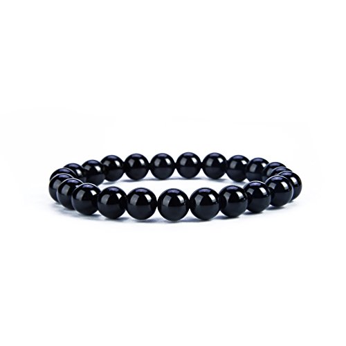 Stretch-Armband mit natürlichen schwarzen Achat-Edelsteinen, 8 mm, runde Perlen, 17,8 cm von Generisch