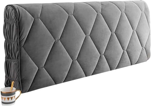 Stretch-Brettüberzug, staubdichter Schutz für gepolsterte Kopfteile, Samtstoff mit elastischer Unterseite, Grau, 120 cm, verbessert Heimdekoration und Schutz von Generisch