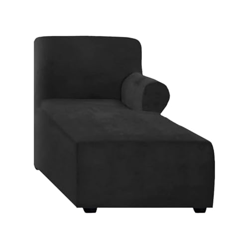 Stretch-Samtbezug für Chaiselongue, maschinenwaschbar, links und rechts, für Innenschlafzimmer, weicher Plüschstoff, stilvoller Schutz, Nero-Farbe, rechte Seite von Generisch