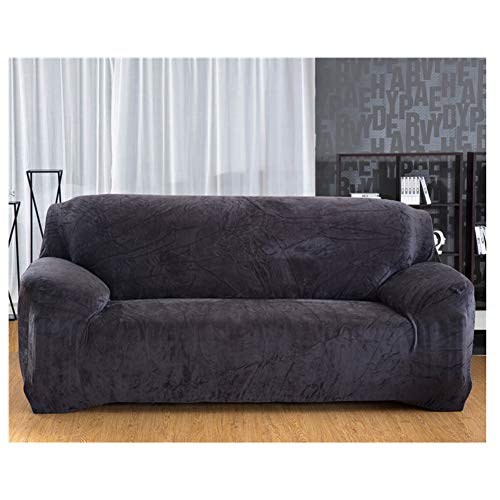 Stretch-Sofabezug aus Pannesamt, für 3-Sitzer-Sofa, elastischer, waschbarer Schonbezug, dicker Plüschstoff, Möbelschutz, einfarbig, grau, einfache Passform, 190–230 cm von Generisch