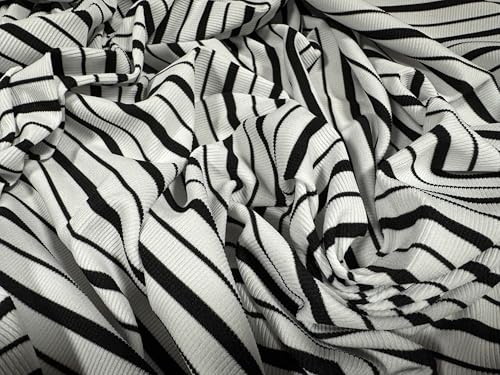 Stretch-Spandex-Ripp-Jersey-Strickstoff, Meterware, Streifen – Schwarz und Weiß Stretch-Spandex-Ripp-Jersey-Strickstoff, Meterware, Streifen – Schwarz und Weiß von Generisch