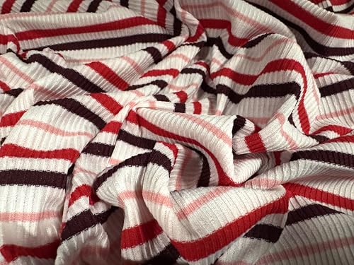 Stretch-Spandex-Ripp-Jersey-Strickstoff, Meterware, gestreift, Rot, Weiß und Rosa Stretch-Spandex-Ripp-Jersey-Strickstoff, Meterware, gestreift, Rot, Weiß und Rosa von Generisch