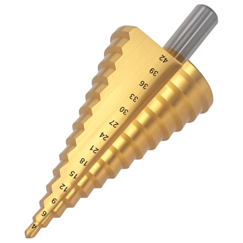 Stufenbohrer, 14 Stufen Bohrer 4-42 mm/0.16-1.65 Zoll, Spiralnut Hochgeschwindigkeitsstahl Kegelbohrer für Holz Kunststoff Metall DIY Peeling Stufenbohrer, 14 Stufen Bohrer 4-42 mm/0.16-1.65 Zoll, Spiralnut Hochgeschwindigkeitsstahl Kegelbohrer für Holz Kunststoff Metall DIY Peeling von Generisch