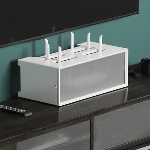 StylishBox Aufbewahrungsbox mit Glasschiebetür, Medienkonsole, Organizer, keine Montage erforderlich, 55 x 20 cm, Weiß von Generisch