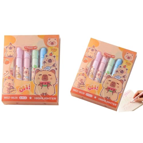 Süße Capybara Highlighters,12 Stück Pastellmarker mit Meißelspitzen, fluoreszierende und ästhetische Marker für Schüler, Schule & Arbeitsplatz von Generisch