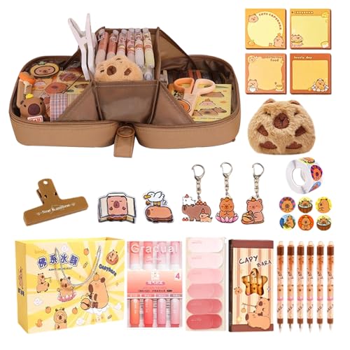 Süße Capybara -Schulmaterial Set, Capybara Bleistiftkoffer mit Vorräten, Bencil -Fall mit großer Kapazität, Briefpapierbeutel große Kapazität mit Aufklebern, Clips und mehr Stiftbeutel für Teenager von Generisch