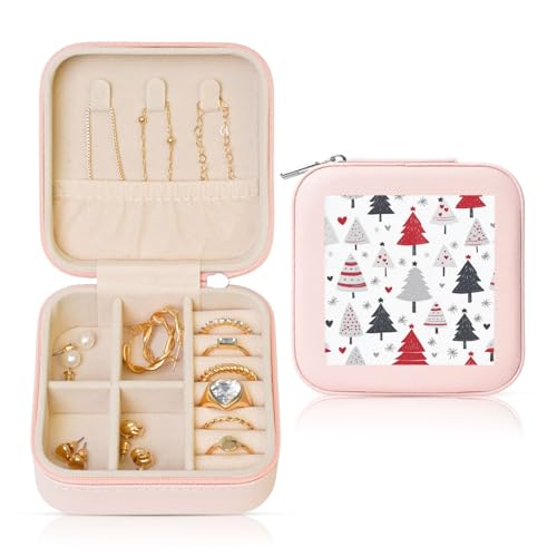 Süße Weihnachtsbäume, kleine Schmuckschatulle, buntes Herz, PU-Leder, Reise-Schmuck-Organizer für Frauen und Mädchen, Aufbewahrungsbox für Ringe, Ohrringe, Halsketten, Armbänder Süße Weihnachtsbäume, kleine Schmuckschatulle, buntes Herz, PU-Leder, Reise-Schmuck-Organizer für Frauen und Mädchen, Aufbewahrungsbox für Ringe, Ohrringe, Halsketten, Armbänder von Generisch