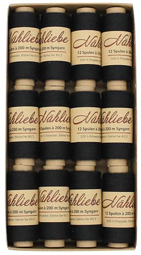 Syngarn Allesnäher, Nähgarn Polyester 12 x 200 meter " Nähliebe " (Schwarz) von Generisch