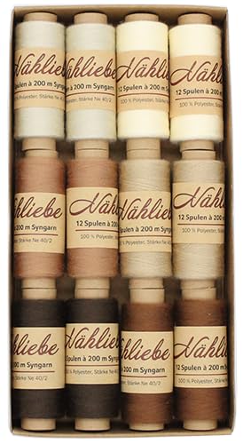Syngarn Allesnäher, Nähgarn Polyester 12 x 200 meter " Nähliebe " (beige-braun) von Generisch
