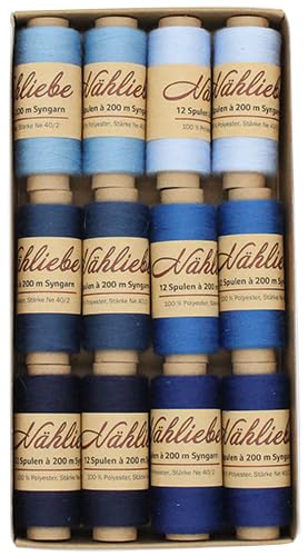 Syngarn Allesnäher, Nähgarn Polyester 12 x 200 meter " Nähliebe " (blau sortiert) von Generisch