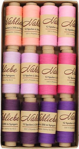 Syngarn Allesnäher, Nähgarn Polyester 12 x 200 meter " Nähliebe " (rosa-lila) von Generisch