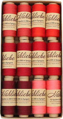 Syngarn Allesnäher, Nähgarn Polyester 12 x 200 meter " Nähliebe " (rot sortiert) von Generisch