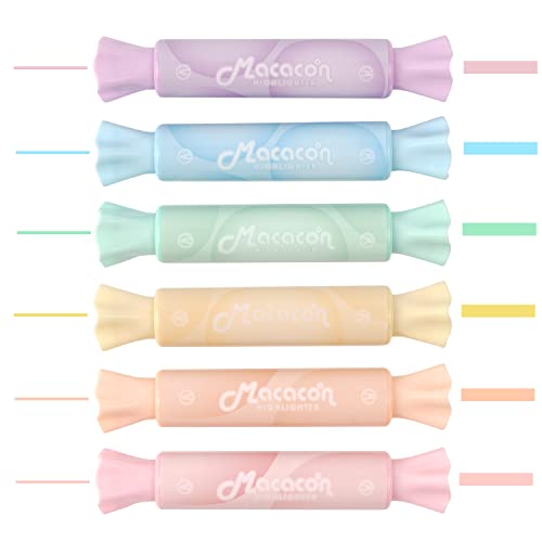 Textmarker in Bonbonform, 6 Macaron-Farben, Keilspitze, auf Wasserbasis, schnell trocknend und glattes Schreiben, lebendige fluoreszierende Marker zum Hervorheben, Notizen, Journaling von Generisch