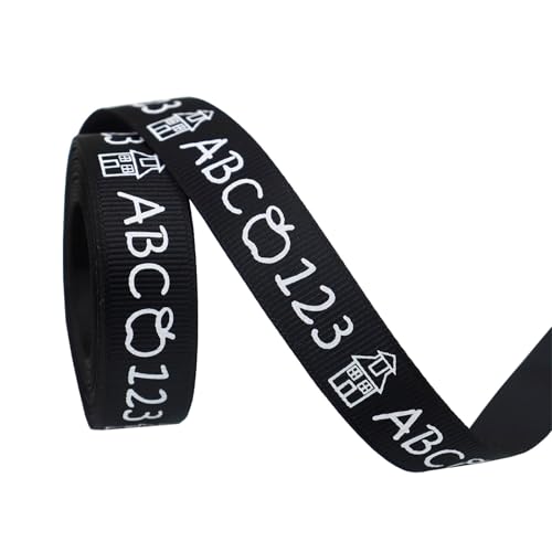 Themenband-Lineal, Schulbus, ABC, Bleistift, Rucksack, Bücher, Tafel, bedruckte Bastelbänder zum Verpacken von Kränzen zur Anerkennung der Lehrer (Schulthemen-Set) Eventkleid Für (D, 1.6cm x 10m) von Generisch