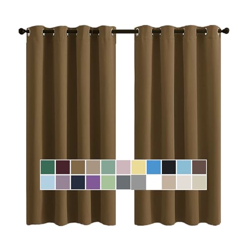 Thermo-Verdunkelungsvorhänge für Kinderzimmer, einfach zu installieren, antibakteriell und schimmelresistent, 224 x 140 cm, Braun, 2 Stück, perfekte lichtblockierende und energiesparende Lösung von Generisch