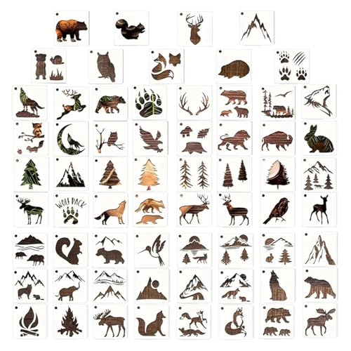 Tierschablonen zum Basteln, wiederverwendbar, 65 x Tiere, wiederverwendbar, klein, niedlich, Malschablonen, 7,6 x 7,6 cm, PET-Farbschablonen, wiederverwendbare Schablone für Bastelarbeiten, Ornamente von Generisch
