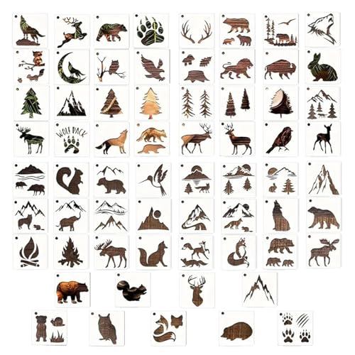 Tierschablonen zum Basteln, wiederverwendbar, niedliche Tiere, wiederverwendbar, 65 x Malschablonen, 7,6 x 7,6 cm, PET-Farbschablonen, wiederverwendbare Schablone für Bastelarbeiten, Ornamente von Generisch