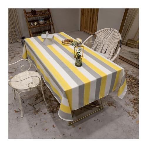 Tischdecke, gestreift, rechteckig, waschbar, Baumwolle, Leinen, für Innen- und Außenbereich, für Partys und Veranstaltungen im Innen- und Außenbereich, 135 x 180 cm, Gelb / Grau von Generisch