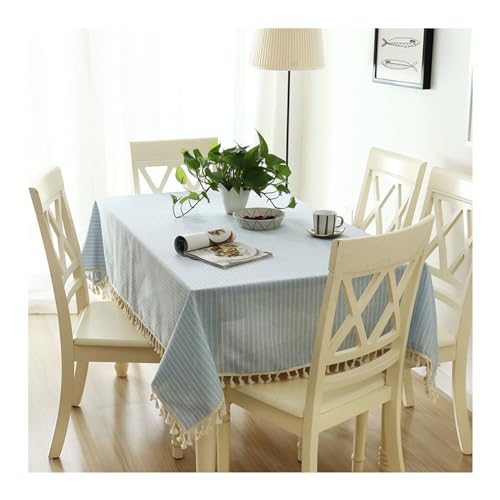 Tischdecke, rechteckig, 100 x 140 cm, waschbar, Baumwolle, Leinen, mit Quasten, ideal für Partys, Picknicks, Esszimmer und Gartendekoration, Blau Tischdecke, rechteckig, 100 x 140 cm, waschbar, Baumwolle, Leinen, mit Quasten, ideal für Partys, Picknicks, Esszimmer und Gartendekoration, Blau von Generisch