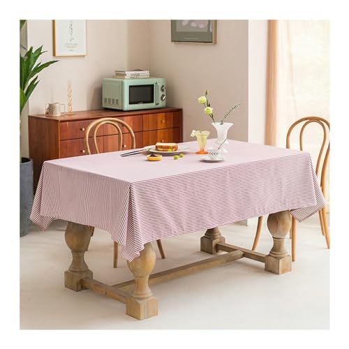 Tischdecke, rechteckig, 135 x 220 cm, waschbar, Baumwollleinen, Streifenmuster, perfekt für Partys, Picknicks, Esszimmer, Garten, Dekoration, Dunkelrot Tischdecke, rechteckig, 135 x 220 cm, waschbar, Baumwollleinen, Streifenmuster, perfekt für Partys, Picknicks, Esszimmer, Garten, Dekoration, Dunkelrot von Generisch