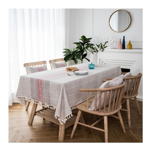 Tischdecke, rechteckig, 140 x 140 cm, waschbar, Polyester, gestreift und kariert, Quasten-Design, ideal für Küche, Esszimmer, Picknick, elegante rosa Tischdecke Tischdecke, rechteckig, 140 x 140 cm, waschbar, Polyester, gestreift und kariert, Quasten-Design, ideal für Küche, Esszimmer, Picknick, elegante rosa Tischdecke von Generisch