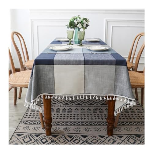 Tischdecke, rechteckig, 90 x 140 cm, waschbar, Polyester, stilvolles Karomuster mit Quasten, ideal für Küche, Esszimmer, Erntedankfest, Weihnachten, Graublau, Heimdekoration Tischdecke, rechteckig, 90 x 140 cm, waschbar, Polyester, stilvolles Karomuster mit Quasten, ideal für Küche, Esszimmer, Erntedankfest, Weihnachten, Graublau, Heimdekoration von Generisch