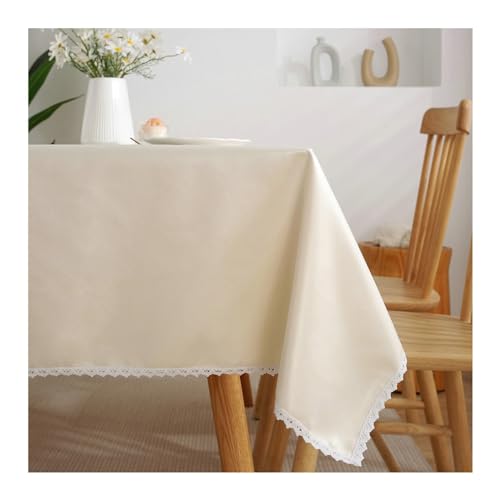 Tischdecke, wasserdicht, rechteckig, 100 x 160 cm, waschbar, Polyester-Bezug mit elegantem Spitzenrand, für Esszimmer und Küche, Beige Tischdecke, wasserdicht, rechteckig, 100 x 160 cm, waschbar, Polyester-Bezug mit elegantem Spitzenrand, für Esszimmer und Küche, Beige von Generisch