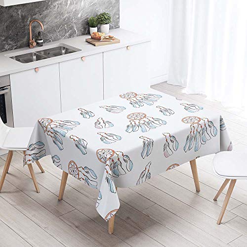 Tischdecke, wasserdicht, rechteckig, leicht zu reinigen, öl- und schmutzabweisend, Polyesterbezug, 3D-Druck, weiße Federn, 140 x 240 cm, perfekt für Essen und Veranstaltungen von Generisch