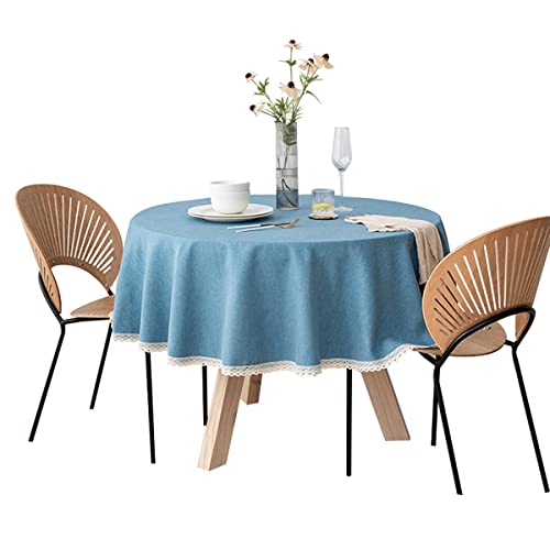 Tischdecke, wasserdicht, schmutzabweisend, Baumwolle, Leinen, rund, leicht zu reinigen, 200 cm Durchmesser, elegante blaue Farbe, für Esszimmer, Küche und Außenbereich Tischdecke, wasserdicht, schmutzabweisend, Baumwolle, Leinen, rund, leicht zu reinigen, 200 cm Durchmesser, elegante blaue Farbe, für Esszimmer, Küche und Außenbereich von Generisch