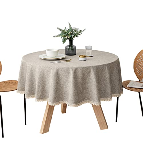 Tischdecke, wasserdicht, schmutzabweisend, rund, Baumwollleinen, leicht zu reinigen, Khaki, 200 cm Durchmesser, perfekt für Esstischpartys und Heimdekoration von Generisch