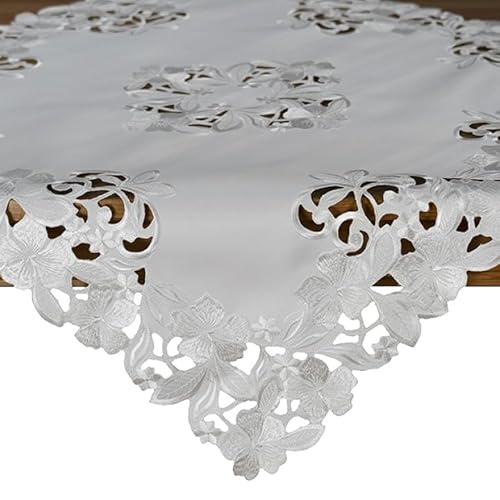 Tischdecke Mitteldecke Stickerei Blüten Ecru wollweiß chamgagner Größe 85 x 85 cm Größe 110 x 110 cm (110 x 110 cm) von Generisch