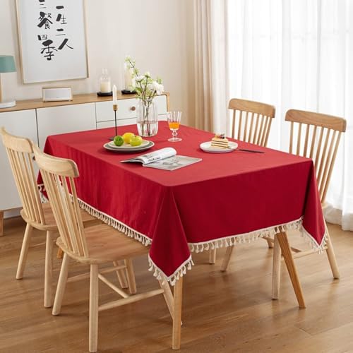 Tischdecke Rechteckig 140x250cm Abwaschbar Baumwolle Tischdecke für 6-8 Personen Einfarbig Rot mit Pompons Fleckenabweisend Perfekt für Esszimmer & Partys Tischdecke Rechteckig 140x250cm Abwaschbar Baumwolle Tischdecke für 6-8 Personen Einfarbig Rot mit Pompons Fleckenabweisend Perfekt für Esszimmer & Partys von Generisch