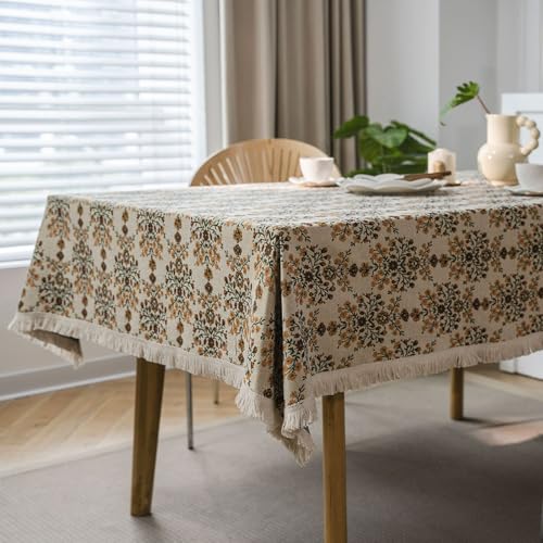 Tischdecke mit Fransen, 140 x 260 cm, dickes Polyester-Baumwoll-Mischgewebe mit eleganten, grünen Lotus-Pflaumenblüten und geometrischen Mustern, für Esszimmer und Heimdekoration, stilvoll, langlebig Tischdecke mit Fransen, 140 x 260 cm, dickes Polyester-Baumwoll-Mischgewebe mit eleganten, grünen Lotus-Pflaumenblüten und geometrischen Mustern, für Esszimmer und Heimdekoration, stilvoll, langlebig von Generisch