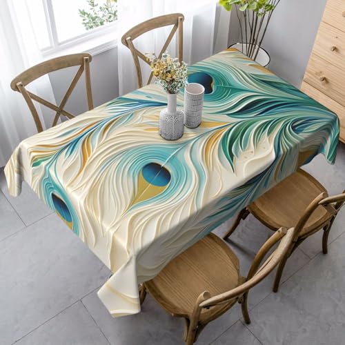 Tischdecke mit Pfauenfedern, rechteckig, 140 x 90 cm, Bohemian-Tischdecke für Esstisch, knitterfreie Tischdecke für Zuhause, Innen- und Außenbereich, Party-Dekoration Tischdecke mit Pfauenfedern, rechteckig, 140 x 90 cm, Bohemian-Tischdecke für Esstisch, knitterfreie Tischdecke für Zuhause, Innen- und Außenbereich, Party-Dekoration von Generisch