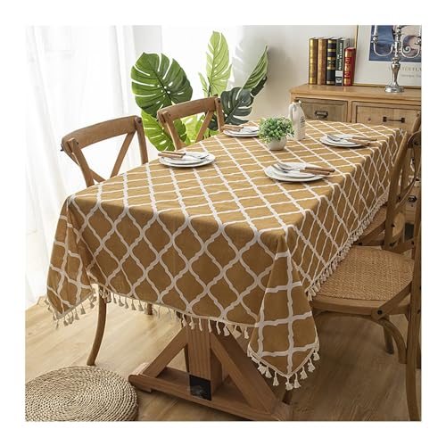 Tischdecke mit geometrischem Rautenmuster, 90 x 90 cm, waschbar, Polyester-Baumwolle mit Quasten, perfekt für Innen- und Außenbereich, Gelb Tischdecke mit geometrischem Rautenmuster, 90 x 90 cm, waschbar, Polyester-Baumwolle mit Quasten, perfekt für Innen- und Außenbereich, Gelb von Generisch