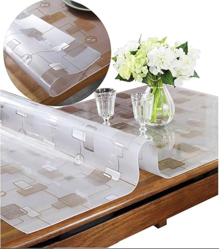 Tischfolie Tischdecke Schutzfolie mit Muster 1.5mm Transparent Klar Weich-PVC (90x120cm) von Generisch
