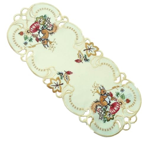 Tischläufer Tischdecke Mitteldecke Deckchen gestickt Eichhörnchen Eichkater (22x55 cm) von Generisch