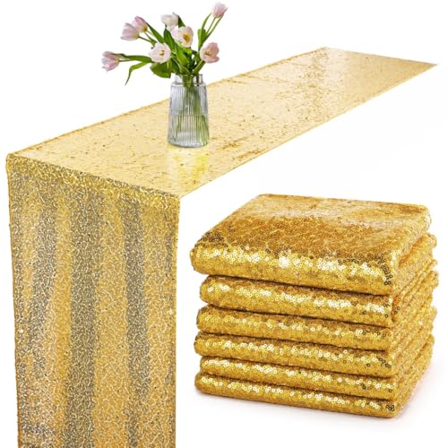 Tischläufer mit goldenen Pailletten, 30,5 x 274,4 cm, schimmerndes rechteckiges Tuch für Partys, Hochzeiten und Feiern, 6 Stück von Generisch