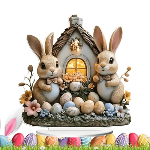 -Tischplatte, Osterhasen-Ei-Schild für Tisch, 2D-Acryl-Desktop-Dekorationen für Zuhause, Frühlingshasen-Ei, gestuftes Tablett, Ornament von Generisch
