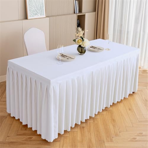 Tischrock, Spandex, rechteckig, plissiert, für Hochzeiten, Partys, Babypartys, Hotels, Bankette, flauschige Tischdecke, 240 x 40 x 75 cm, elegante Veranstaltungsdekoration, Weiß von Generisch