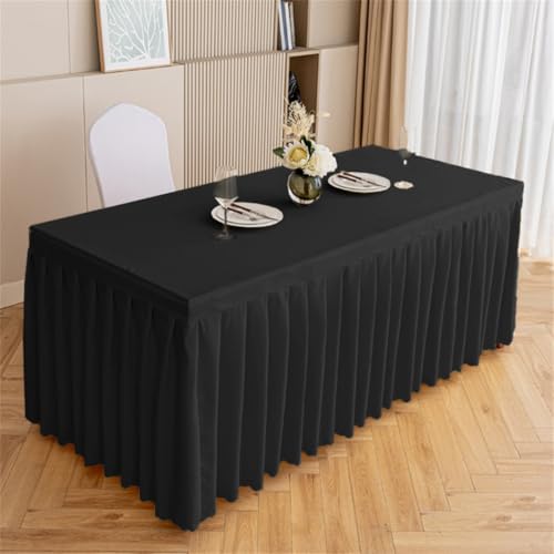 Tischrock aus Spandex, 240 x 60 x 75 cm, plissiert, für Hochzeiten, Geburtstage, Babypartys, Hotels, Bankette, Partydekoration, flauschige, rechteckige Tischdecke, Schwarz von Generisch