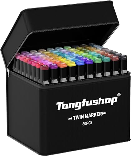 Tongfushop 80+2 Farben Filzstifte Set, Twin Marker, Textmarker Stift Set für die Kolorierung Illustration von Erwachsenen für Weihnachten, Marker Stifte mit Schwarzer Tragetasche und Abstandshalter von Generisch