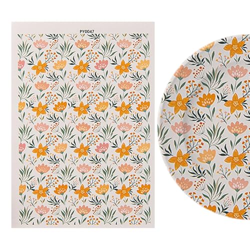 Tonübertragungspapier, Keramikübertragungspapier,Blumenstöpferabziehbilder-Rustikale handgefertigte farbenfrohe Blumenabziehbilder Wasserlösliches Transferpapier für Ohrringe Schmuck Keramik Keramik von Generisch