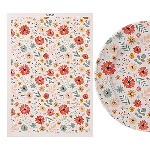Tonübertragungspapier, Keramikübertragungspapier | Blumentonabziehbilder | Rustikale handgefertigte Blumenabziehbilder Wasserlösliches farbenfrohe Transferpapier für Handwerk Keramik Keramik Erwachsen von Generisch