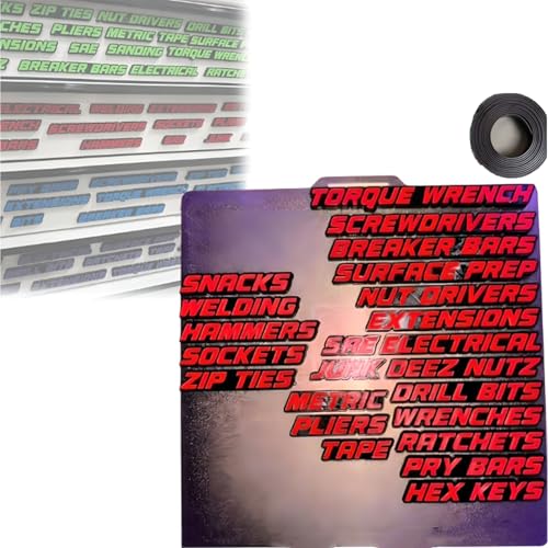 Toolbox Drawer Tags, 23PCS 3D Magnetic Tool Box Labels - Reusable Organization Stickers with Strong Magnets & Easy-Read Printing for Quick Drawer Identification (Red) von Generisch