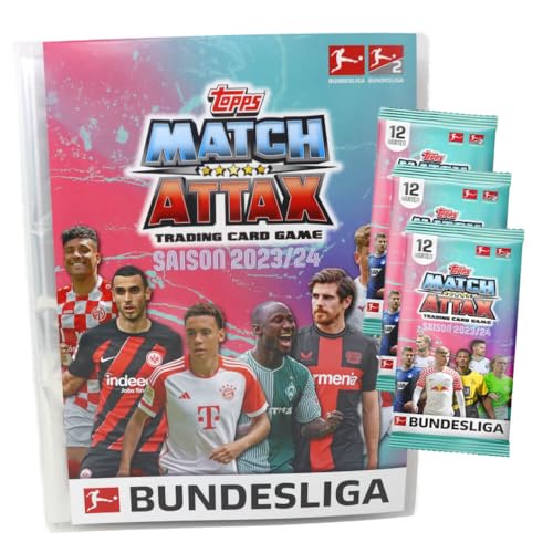 Topps Match Attax Bundesliga Karten 2023-2024 - 1 Mappe + 3 Booster Sammelkarten von Generisch