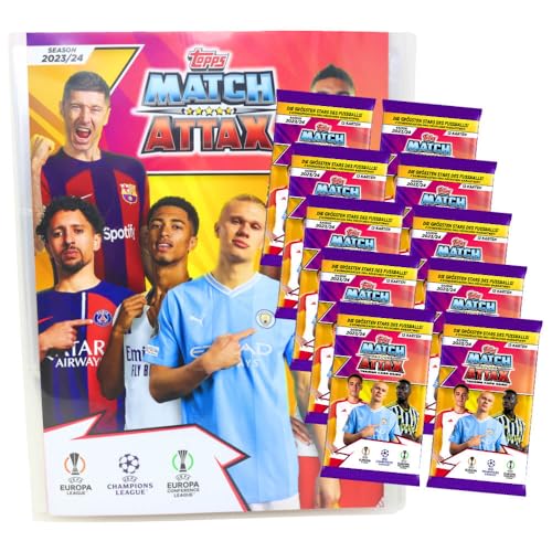 Topps Match Attax Karten Champions League 2023-2024 - Sammelkarten - Auswahl (1 Mappe + 10 Booster) von Generisch